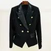 2023 Premium New Style Top Quality Blazers Original Design Women's Double-Breasted Slim Jacket Metal Buckles Blazer Black Leather Collar Outwear Size chart