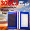Ücretsiz özelleştirilmiş logo 30000mah güneş enerjisi bankası iki yönlü hızlı şarj yüksek kapasiteli açık hava seyahat dış pil Xiaomi iPhone için LED lamba ile