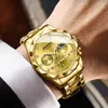 Wristwatches BINBONG Mens Watches Top Gold Plated Quartz Watch Fake Flywheel Three Eye Dial 30M Waterproof Luminous Hands