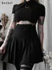 Robes décontractées Insdoit Goth évider noir foncé corsets robe plissée femmes grunge vêtements vintage dentelle e fille esthétique harajuku fête