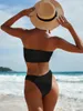 Damenbadebekleidung Bandeau Bikini 2023 Badeanzug Frauen Solid zwei Stücke sexy gerippte Biquini Set Beachwear-Badentum vom Schulterschwimmanzug