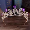 Grampos de cabelo vintage verde vermelho strass nupcial tiara moda ouro diadema para mulheres vestido de casamento joias princesa acessórios coroa