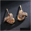 Stud Gold Plated Cubic Zirconia Knot Earrings Hypoallergenic Bridal Jewelry For Women Girls Drop Delivery Dhmet