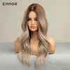 Peruca sintética longa ondulada ombre marrom a cinza loira perucas de cabelo natural para mulheres perucas de cosplay perucas de cabelo de fibra resistente ao calor Wigfacto