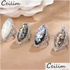 Cluster Rings 4 Color Vintage Antique Sier Colorf Big Oval Shell Finger Ring Band For Women Female Statement Boho Beach Jewlery Gift Dhewk