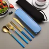 Dinnerware Sets Portable Travel Tableware Set Stainless Steel With Box Kitchen Fork Spoon Dinner For Kid School Cutlery Kids Gift