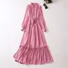 T-stage Fashion Dress 23 Early Autumn New European and American Big Brand Fashion Two Color Loose Fit Waistband Wrapped Large Swing Dress Sewn with Embroidered Petals