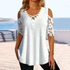 Kvinnors blusar Summer T-shirt Patchwork Blus Flower Applique Women