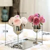 Dekorativa blommor 1 Set Real Touch Rose Glass Goblet Vase Artificial Flower for Wedding Home Table Decoration Fake