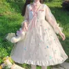 Casual klänningar japansk lolita stil vår höst kvinnor klär mori tjej blommig broderi prinsessa söt kawaii tyll ruffles fest