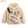 Kleding Sets VFOCHI Jongen Meisje Sweatshirts met Tas Winter Wol Dikke Kinderen Hooded Lange Mouwen Sweatshirt Unisex Warm Meisjes 230609