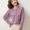 Delle donne Maglieria 2023 di Autunno della Molla Pura Lana di Cachemire Cardigan Delle Donne O-Collo Camicia Maglia Hollow Solid Giacca di Modo Allentato cappotto femminile