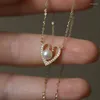 Hanger Kettingen Mode Goud Kleur Hart Vorm Ketting Volledige Zirkoon Parel Voor Vrouwen Fijne Sieraden Lover's Geschenken