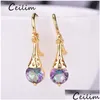 Ear Cuff Colorf Crystal Stone Drop Earrings For Women Gold Color Clip Dangle Girls Gift Jycken Fashion Delivery Dhckw