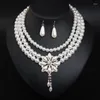 Ketten Europa und Amerika Verkauf von mehrschichtigen Perlen-Blumen-Halsketten-Ohrringen-Set Damen Hochzeitsbankett-Zubehör Großhandel