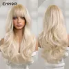 Synthetic Ombre Blonde Platinum Wigs Long Wavy Wig for Women with Bangs Party Daily Heat Resistant Fibre Hair Wigsfactory dir