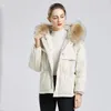 Women's Down Ailegogo Winter Women Large Real Raccoon Fur Hooded Short Jacket 90% White Duck Coat Parkers Warm Snow Outwear