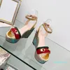 2023-Designer Wedge Sandals Platform Sandals Designer Shoes High Heels With Flowers Green Stripes Wedding Dress Shoes Top Quality