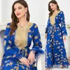 Ubranie etniczne Niebieska haft muzułmańska sukienka dla kobiet Ramadan Arabska femme Abaya Jalabiya Marocain Ubranie Islamskie Turcja Marokańska kaftan