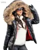 Casaco de inverno com gola de guaxinim artificial de pele feminina 2023 para mulheres e roupas de outono de alta qualidade parkas outwear casacos longos