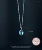 Catene 45cm 925 Collana con nastro Donna Goccia d'acqua Collane a catena minimalista per ragazze Regalo Pietra blu