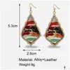 Charme Vintage Renaissance Peinture À L'huile En Cuir Boucle D'oreille Pour Les Femmes Géométrique Feuille Boucles D'oreilles Main Artisanat Boho Bijoux Livraison Dhrji