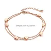 Chain New Simple Design Stainless Steel Charm Bracelet 2 Layers Rose Gold Link Mini Hearts Lover Fashion Sweety Style For Drop Deliv Dhxzb