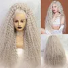 Hair pieces Drag Queen Synthetic Transparent Lace Front Grey Pink Afro Kinky Curly Cosplay For Black Women 230609