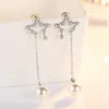 Stud Earrings OMHXZJ Wholesale Elegant Temperament Fashion Woman Wedding Gift Pentagram Pearl 925 Sterling Silver Tassel YS286