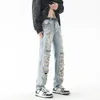 Jeans pour hommes High Street Fashion Brand Ripped Straight Slim Pants Bottom Zippered Split Pantalons pour hommes