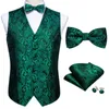 Mannen Vesten mannen Elegante Vest Voor Mannen Zijde Groen Paisley Plaid Bloem Slim Fit Mannelijk Pak Geborduurd vest Jurk Formele Jas