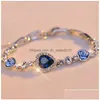 Chain Fashion Blue Crystal Bracelet Link Ocean Heart Colorf Bracelets Jewelry Drop Delivery Dh90F