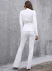 Femmes deux pièces pantalons haut dames femmes hiver Sexy col en V profond à manches longues blanc pansement ensemble 2023 célébrité concepteur mode femmes