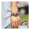 Pulseira de Couro Mtilayer Corrente com Charms Sun e Beads Estilo Punk Vintage Para Homens Mulheres Drop Delivery Jóias Pulseiras Dhefs