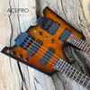 Venda imperdível Guitarra elétrica de braço duplo sem cabeça Tobacco Burst Flamed Maple Top Tremolo 6 String Guitar + 4 String Bass Combo Black Hardware