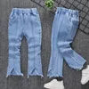 Jeans Bambini Ragazze Denim Pantaloni Primavera Autunno Pantaloni Elastico in vita Nappa Orlo a campana Stile lungo 90 130 230609