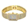 Armbanduhren Luxus Bling Diamant Uhr für Frauen Hip Hop Damenuhren Weibliche Uhr Gold Quadrat ICE OUT Damen