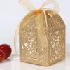 Opakowanie prezentów 10/20/50pcs Glitter Love Heart Laser Cut Wedding Party Favor Box Candy Bag Chocolate Ślubna Prysznic urodzinowy z wstążką