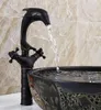 Bathroom Sink Faucets Black Oil Rubbed Brass Swivel Spout 2 Cross Handles Dolphin Style Kitchen Vessel Faucet Mixer Tap Anf315