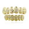 Hip Hop Poker Zirkon Zahnspangen Zahnzähne Grillz Gold Silber Grills Zähne Set Modeschmuck Hohe Qualität Acht 8 Top Zahn Sechs 6 Unten Halloween Schmuck 1295