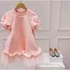 Robes de fille printemps été filles robe mode 2 9Y enfants rose long bébé à manches courtes maille princesse vêtements pour adolescents 230609