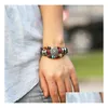 Pulseira de Couro Mtilayer Corrente com Charms Sun e Beads Estilo Punk Vintage Para Homens Mulheres Drop Delivery Jóias Pulseiras Dhefs