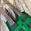 Double Neck Headless Electric Guitar Green Burst Flamed Maple Tremolo 6 String Guitar + 4 String Bass Combo Black Hardware