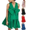 Casual Dresses Candy Colored Chest Large Bow Sleeveless Loose Fitting Mini V Neck Cocktail Dress Rose For Women