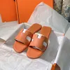 Sandálias femininas designer marca salto plano praia chinelos de couro real carta slides feminino plana slide flip flops com saco de poeira 35-42