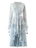 Casual Dresses Gypsylady Boho Floral High Low For Women Chiffon Hollow Out V-Neck Long Flare Sleeve Ladies Tiered Sexig klänning Vestidos