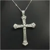 Vecalon Vintage longue croix pendentif en argent Sterling 925 AAAAA Cz pierre mariage croix pendentif collier pour femmes hommes fête bijoux