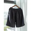 Shorts femininos cintura elástica de linho puro e calças soltas. Damasco Cinza Escuro Tecido Xadrez Verde 230403