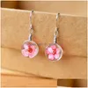 Charm Dandelion Dried Flowers Earring 6 Colors Real Daffodils Flower Earrings Glass Ball Pressed Dangle Earing Jewelry Gift Wholesal Dhavc