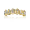 Hip Hop full zircon letters vampire Fangs braces Dental Teeth Grillz Gold Grills Teeth Set Designer Shinny Six 6 Top Tooth Six 6 Bottom Halloween jewelry 1307